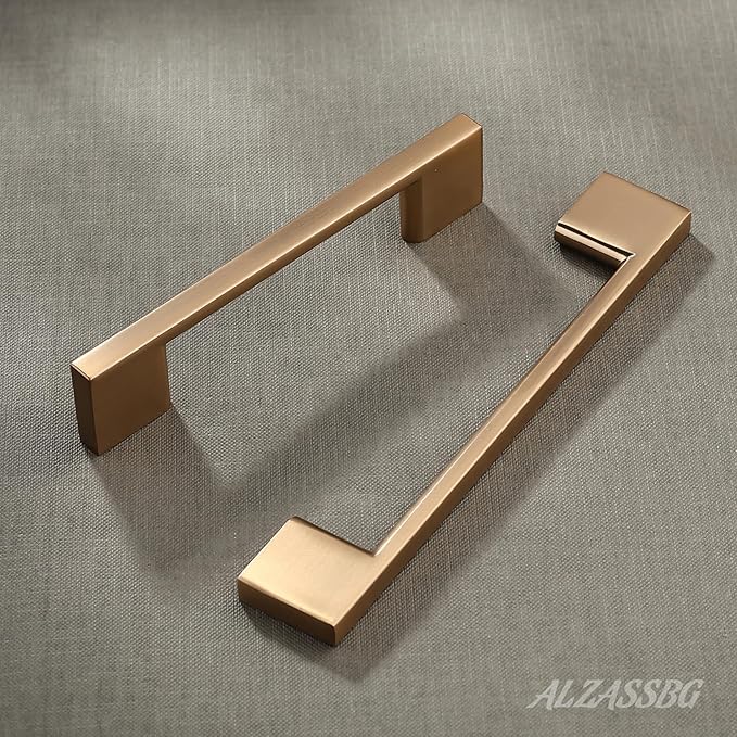 Alzassbg 10 Pack Champagne Bronze Cabinet Pulls, 5 Inch(128mm) Hole Centers Rectangle Cabinet Handles Kitchen Pulls for Drawers and Cabinets AL3051TGP