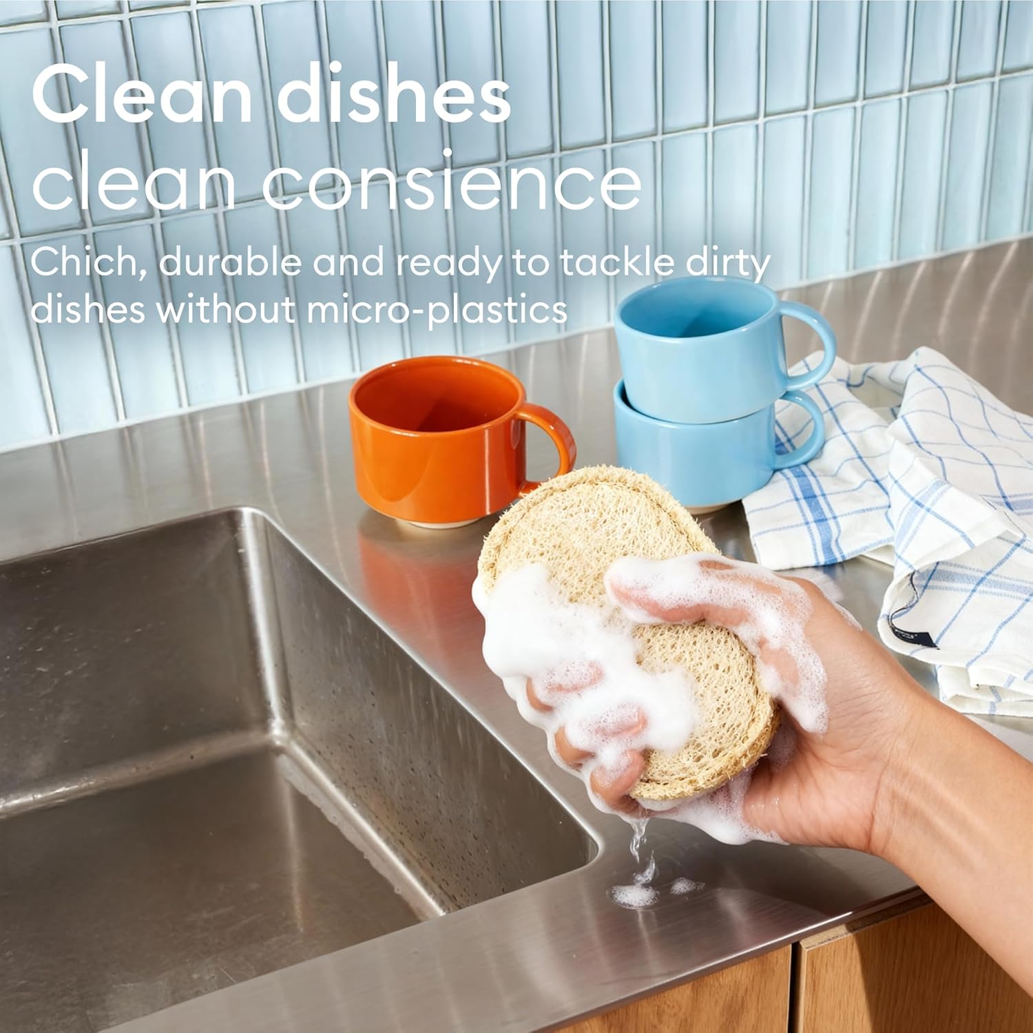 Vove Cleaning Duo, Bamboo Dish Brush Set and Natural Dish Sponges, FSC-Certified Bamboo, Sisal, Loofah, Cellulose, Plastic-Free, Eco-Friendly Zero-Waste Kitchen Dish Scrubber Set