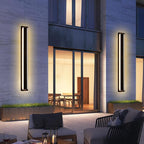 MELUCEE 2 Pack 48 Inch Outside Wall Lights for House 5 Color Dimmable Modern Long Strip LED Outdoor Wall Lights Fixture Black Linear Exterior Sconce Wall Mount Lighting for Balcony Porch Garage Stair