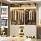 Aheaplus Closet System with 6 Drawers, 4.5ft Wood Closet Organizer System, Walk-in Closet or Small Closets Wardrobe, Clothes Rack with Hanging Rods, Set of 2, White