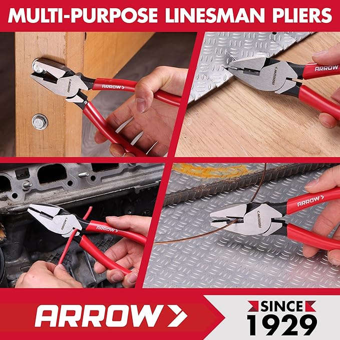ARROW 8" High Leverage Linemans Pliers, Side Cutters, Linesman Pliers for Wire Cutting, Gripping