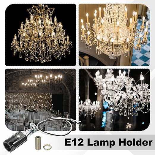 PATIKIL Candelabra Base Lamp Holder Light Socket, 6pcs UL Listed Keyless E12 Bulb Socket with 9.8" Wire Leads for E12 Incandescent LED Light Bulbs, 2.1" Tall