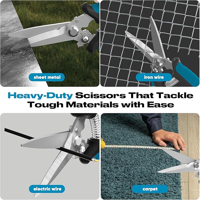 GARTOL 8" Scissors All Purpose Heavy Duty - Razor-sharp Tin Snips for Sheet Metal, Electrical Wires, Insulation, Ropes, Cardboard | Electrician Tools with Cable Notch, Ergonomic Grip | DIY Scissors