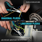 DURATECH 4PCS Long Reach Pliers Set with Pouch - Needle Nose, Diagonal, Linesman and Flat Nose, Mini Extra Long Pliers Set for Jewelry Making, Wire Bending and Object Gripping on Narrow Space