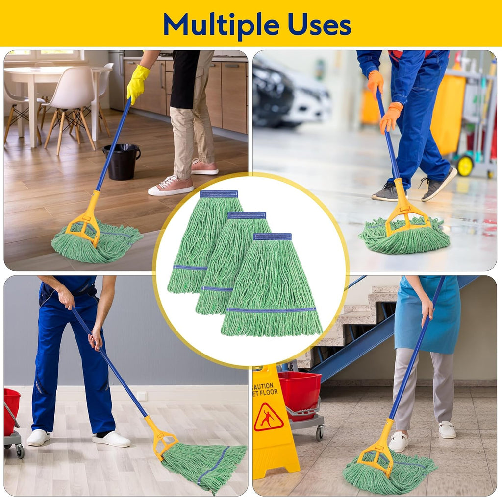 Matthew Cleaning Heavy Duty Mop Head Commercial Replacement for General and Floor Cleaning, Wet Industrial Blue Cotton Looped End String Head Refill (Case of 24) Green