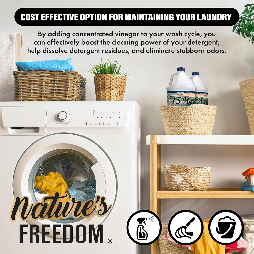Nature's Freedom 45% Concentrated Vinegar, 4 Gallons - Dilutes to 36 Gallons - 9x Strength Multi-Purpose Solution