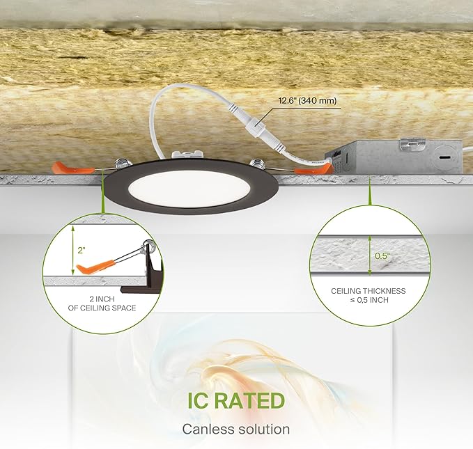 ASD 6 Pack LED Recessed Lighting 4 Inch 9W, 5 CCT 2700K-5000K CRI90+, IC Rated Ultra Thin Dimmable Ceiling Lights with J Box, Canless Wafer Downlight, Round Slim Panel Light, Energy Star ETL, Bronze