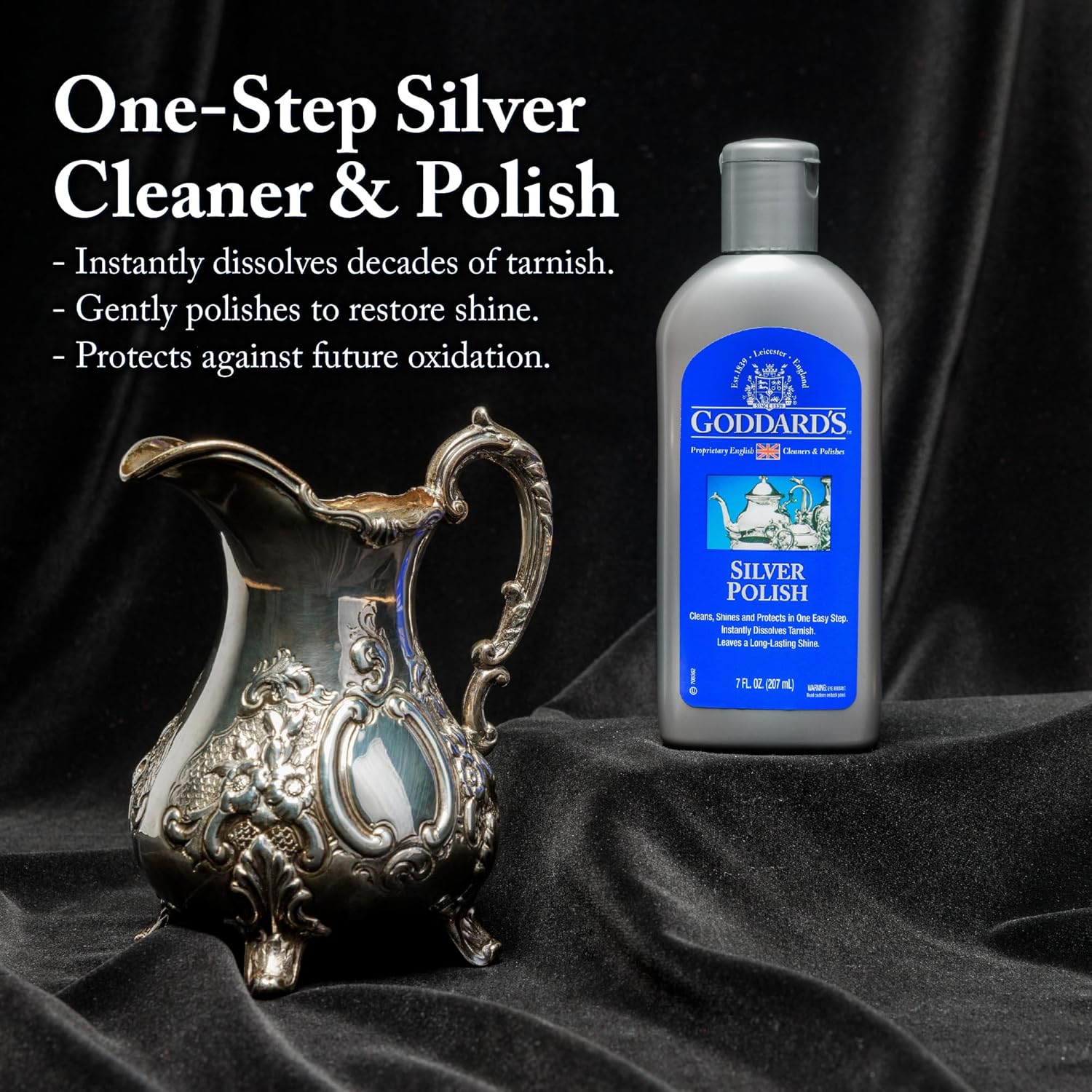 Goddard's Silver Polish for Sterling and Silver Plate, Liquid Cleaner and Polish for Jewelry, Silverware, and Antiques - All-in-One Tarnish Remover Solution, 7 oz