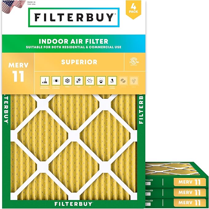 Filterbuy 28x30x1 Air Filter MERV 11 (MPR 1200) Allergen Defense Replacement (4-Pack), Electrostatic Pleated HVAC AC Furnace Filters, Made in USA (Actual Size: 27.75 x 29.75 x 0.75)