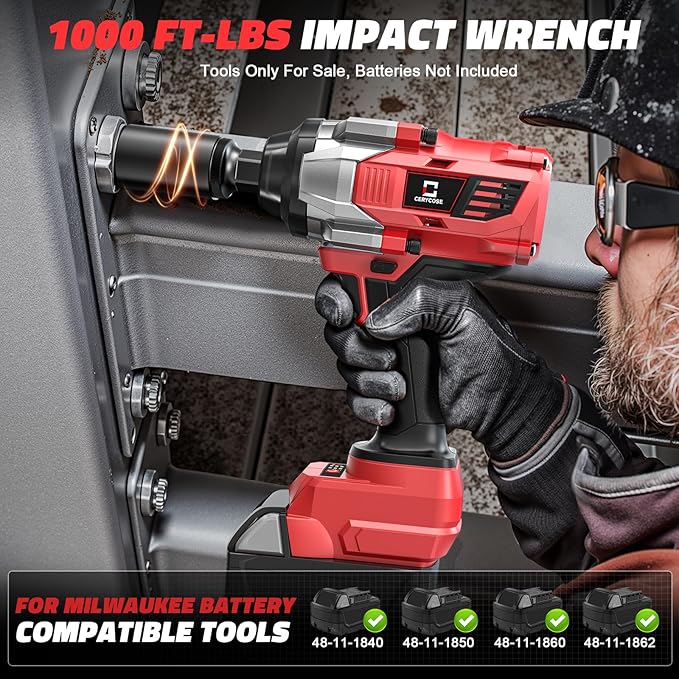 Cordless Impact Wrench 1/2 inch Compatible with Milwaukee 18v Battery Brushless High Torque Impact Driver Gun with 1000 Ft-lbs Torque, LED Work Light, Ergonomic Design Heavy-Duty
