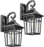 Darkaway Outdoor Wall Lights for House, Exterior Lighting Fixtures Wall Mount Outdoor Porch Lights Waterproof Black Outdoor Sconce Lights with Seeded Glass for Patio Hallway Garage,2 Pack