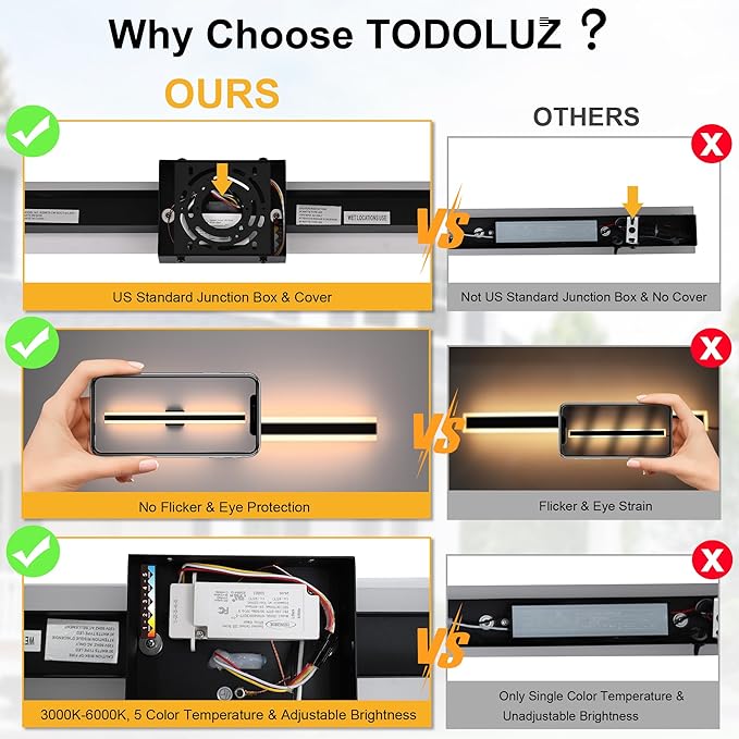 TODOLUZ 2-Pack 48-Inch LED Long Outdoor Wall Light Fixture, 35W IP65 Waterproof Exterior Linear Wall Mount Lighting, 5 Color Temperature Mode (3000K/3500K/4500K/5000K/6000K)