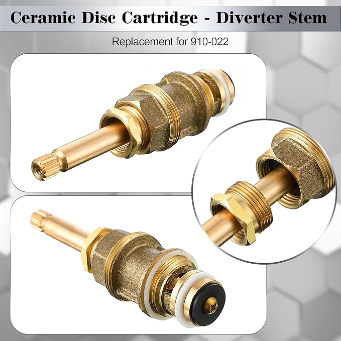 Dreyoo Ceramic Disc Cartridge Replacement for 910-030, Diverter Stem Replacement for 910-022, Shower Valve Faucet Cartridge Compatible with Price/Pfister, Hot Cold Diverter, Brass Construction
