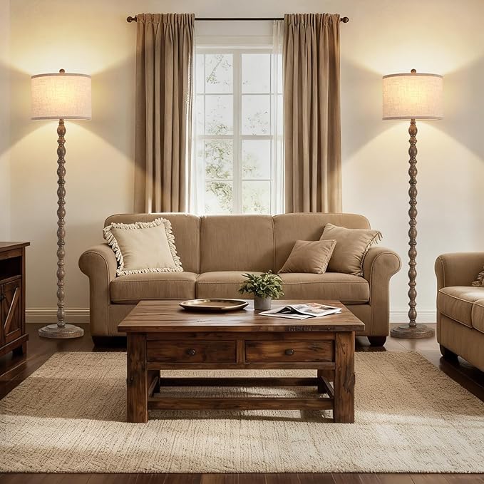 Luvkczc 62" Floor Lamp,3-Color Temperature Farmhouse Standing Lamp, Retro Rustic Tall Floor Lamps with Rotary Switch, Resin Standing Lamp for for Living Room,Bedroom,House, Office(Grayish Brown)