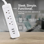 Precision Power Flat Plug Surge Protector Extension with 3 feet Cord – Compact Heavy Duty Power Strip & Flat Plug with 3 AC Outlets, 3 USB Ports for Home and Office
