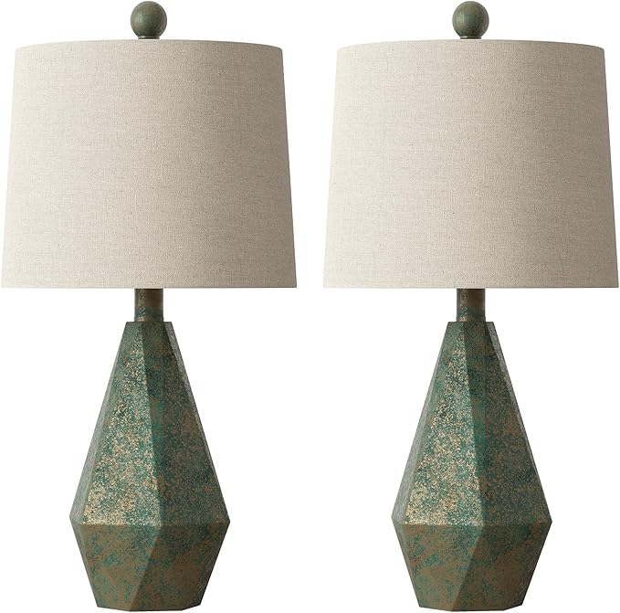 PoKat 20.25" Vintage Table Lamps Set of 2 for Night Stands, Modern Bedside Lamps for Bedroom Living Room, Farmhouse Bedroom Lamps for End Table, Suitable for Small Place, Retro Blue and Green