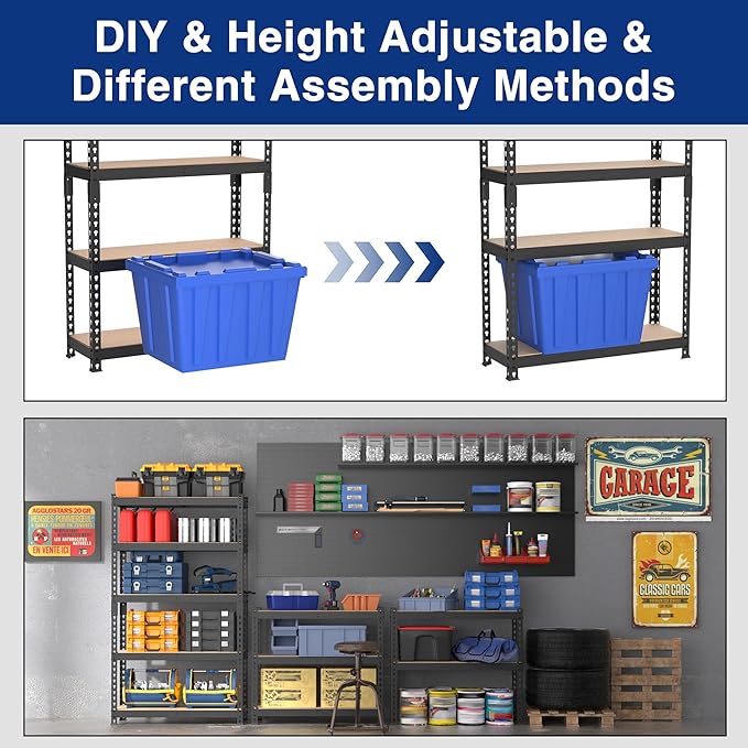 WORKPRO 5-Tier Steel Shelving Unit-Black, 27-2/5”W x 11-7/10”D x 60”H, Adjustable Storage Rack, Heavy Duty Shelf with MDF Board, 1650 lbs Load Capacity (Total) for Garage, Basement, Kitchen