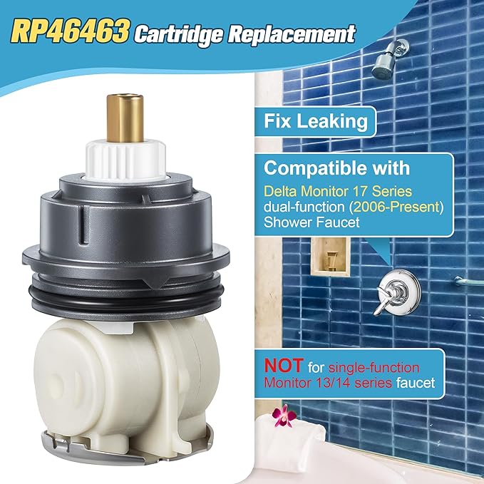 Enhon 1 Pack Shower Cartridge Replacement, RP46463 Cartridge Replacement Compatible with Delta Monitor 17 Series (2006 - Present) Dual Function Shower Faucet Valve, Including Seat and Spring Adapter