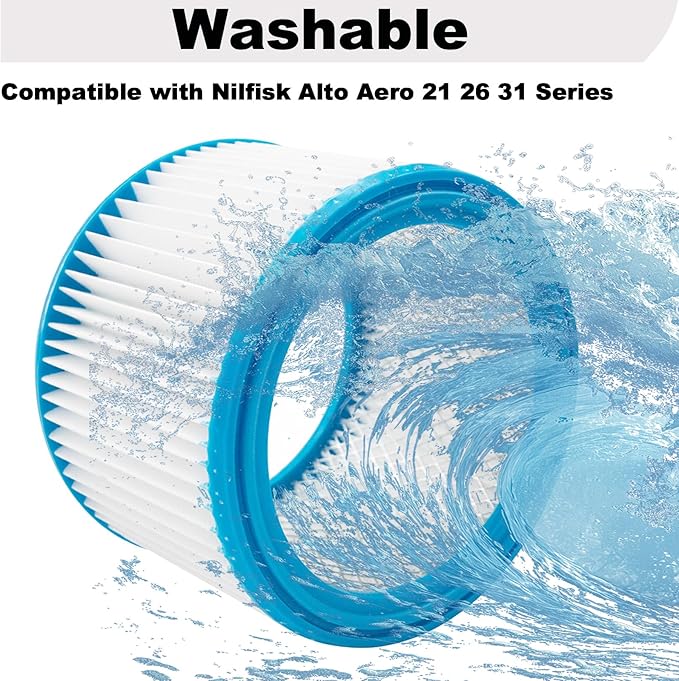 HEPA Replacement Cartridge Filter with Reinforced Metal Mesh Core, Compatible with Nilfisk ALTO Aero 21 26 31 Wet Dry Vacuums