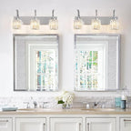 3-Light Crystal Vanity Light, Modern Chrome Bathroom Wall Sconce with K9 Crystal Shades, 23.62" Long Over Mirror Lighting for Vanity, Makeup, Hallway, Elegant & Durable