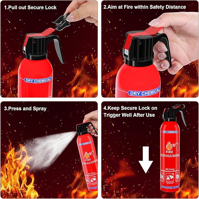 4 Pack ABC Dry Chemical Fire Extinguishers, Portable Dry Powder Fast-Acting Fire Extinguisher with Mount, Suitable for Home, Car, Boat, Truck, Electrical, Grease Fires