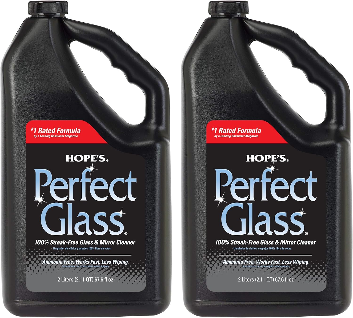HOPE'S Perfect Glass Cleaner Spray Refill, Streak-Free, Ammonia-Free Window, Mirror, Screen, Tinted Glass, and Shower Door Cleaner, Indoor and Outdoor Glass Surfaces, 67.6 Ounce, Pack of 2