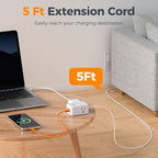 TESSAN Cruise Essentials, Flat Plug Power Strip, 5 Ft Extension Cord with 3 USB (1 USB C), 3 Outlets Small Charging Station, Non Surge Protector for Cruise Ship Travel, Dorm, Home Office, White