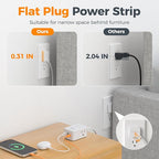 TESSAN Cruise Essentials, Flat Plug Power Strip, 5 Ft Extension Cord with 3 USB (1 USB C), 3 Outlets Small Charging Station, Non Surge Protector for Cruise Ship Travel, Dorm, Home Office, White