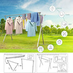 Clothes Drying Racks Outdoor, 95 Inches Updated Version,Stainless Steel Laundry Drying Rack for Indoor Outdoor and The Balcony,Length Adjustable Saves Space,with Windproof Hooks(003)