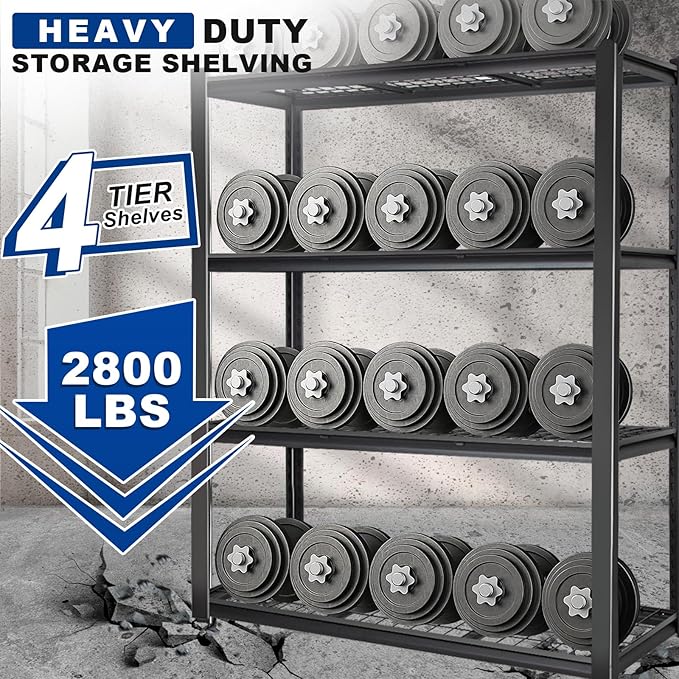 BILT HARD 4-Tier Metal Garage Storage Shelves, 46" W x 24" D x 72" H Industrial Heavy Duty Garage Shelving with Adjustable Shelf, Steel Utility Shelves for Warehouse, Workshop, Basement