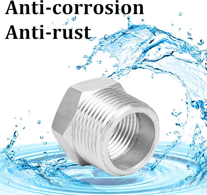 2 Pcs 304 Stainless Steel Reducer Hex Bushing, 1/2" Male NPT to 1/4" Female NPT（ 1/2"MNPT - 1/4"FNPT） Pipe Fitting Hex Bushing, Heavy Duty Pipe Fitting Reducer Adapter (1/2" - 1/4",2pcs)
