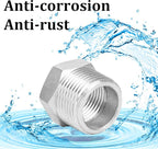 2 Pcs Reducer Hex Bushing, 304 Stainless Steel 1" Male NPT to 1/2" Female NPT（ 1"MNPT - 1/2"FNPT） Pipe Fitting Hex Bushing, Heavy Duty Pipe Fitting Reducer Adapter