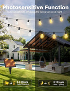 Tenmiro 120FT Solar Outdoor String Lights with Remote and 32+2 LED Shatterproof Bulbs Dimmable & Timing 3 Light Modes Solar Patio String Lights for Cafe, Garden, Deck, Outside Wedding Last for 10+Hrs