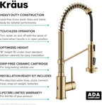 KRAUS Bolden Touchless Sensor Commercial Style 2-Function Single Handle Pull Down Kitchen Faucet in Spot-Free Brushed Brass, KSF-1610BB