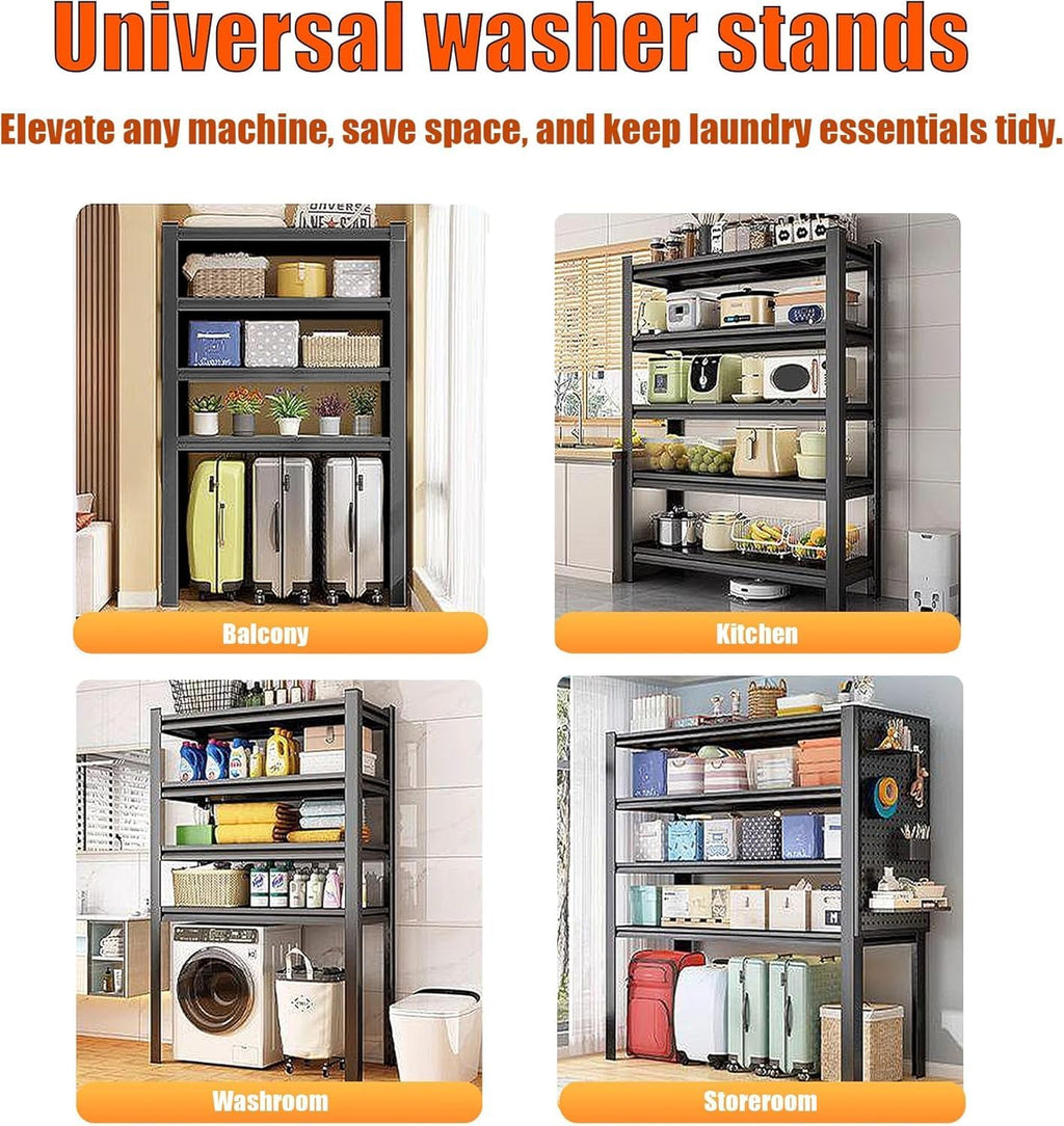 Over Washer and Dryer Storage Shelves,5 Tiers Laundry Room Standing Shelf,Adjustable Metal Shelving Unit,Space Saving Shelf, 63" H x 31.5" W x 15.7" D, Black