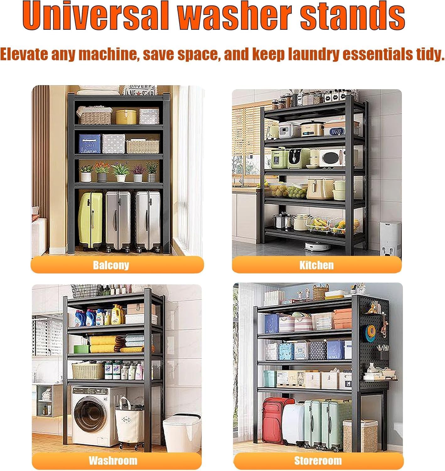 Over Washer and Dryer Storage Shelves,5 Tiers Laundry Room Standing Shelf,Adjustable Metal Shelving Unit,Space Saving Shelf, 63" H x 31.5" W x 15.7" D, Black