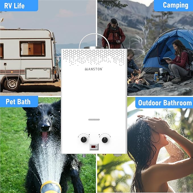 Tankless Water Heater, VANSTON Propane Water Heater Outdoor, 2.11GPM Portable Water Heaters, Instant Hot Water Heaters, Overheat Protection, Easy Installation, Lightweight with Handle for RV, Camping