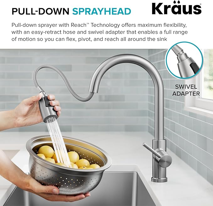 KRAUS Coda 2-Function Single Handle Pull Down Kitchen Faucet in Matte Black, KPF-1626MB