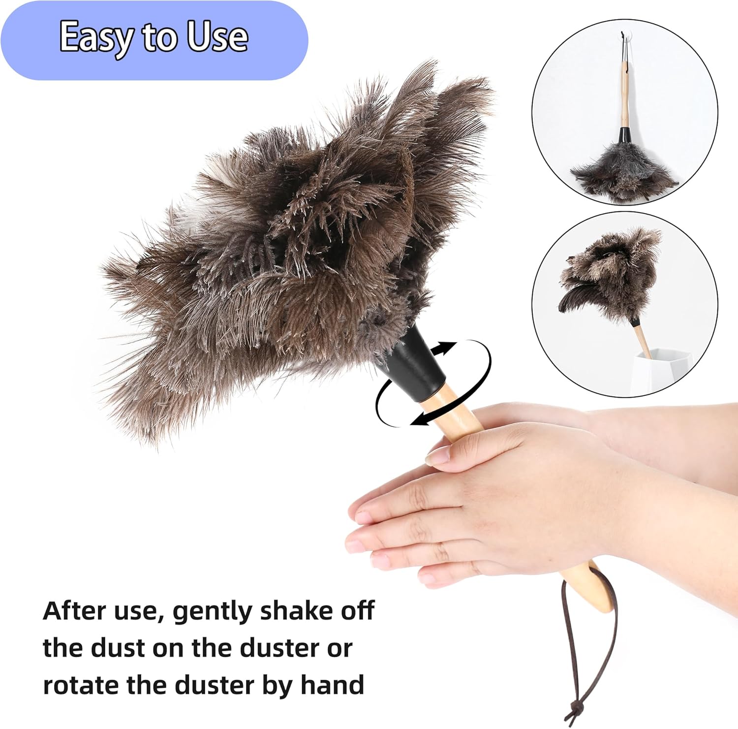 Soarer Ostrich Feather Duster - 14 inches Fluffy Handle Reusable Feather Duster 2pcs Cleaning Brush for Cleaning Supplies,Ceiling Fan, Crafts, Blinds, Furniture