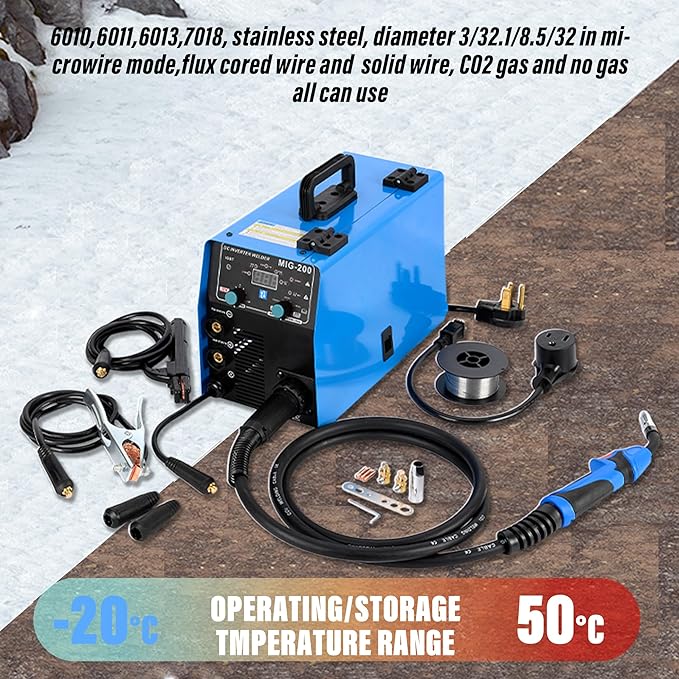 MIG Welder, 200Amp 4 in 1 Gas MIG/Gasless Flux Core MIG/Stick/Lift TIG Multi Process Welding Machine