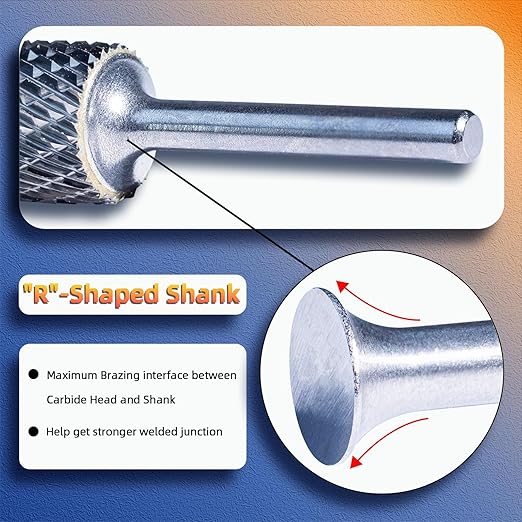 Carbide Burrs Set, 1/4" Shank Double Cut, Solid Power Tools 5PCS Spiral Rotary Files Die Grinder Bits for Metalworking Wood Cutting Carving & Deburring