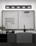 VOLISUN 5CCT Bathroom Light Fixtures Over Mirror, Dimmable, 360°Rotatable Head, 40 inch, 5 Light Bathroom Vanity Light Fixtures, Black LED Vanity Lights for Bathrooms-ETL Certificated