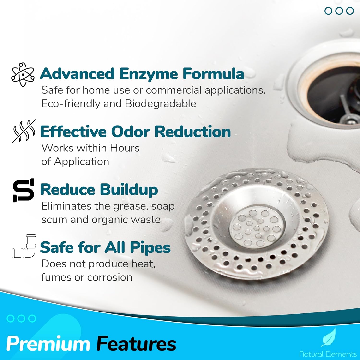 Natural Elements Enzyme Drain Cleaner | Digest Grease, Fats, and Paper Buildup in Drains, Septic Tanks, Grease Traps, Pipes (1 Gallon)