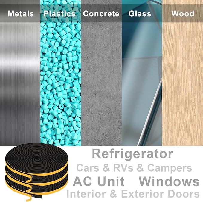 Strong Adhesive Window Seal Strip, Door Insulation Weather Strip, Foam Door Seal Strip, Soundproof Weatherproof, Windproof Airtight Weather Stripping for Door Frame(1/4 in x 1/8 in x 50Ft)