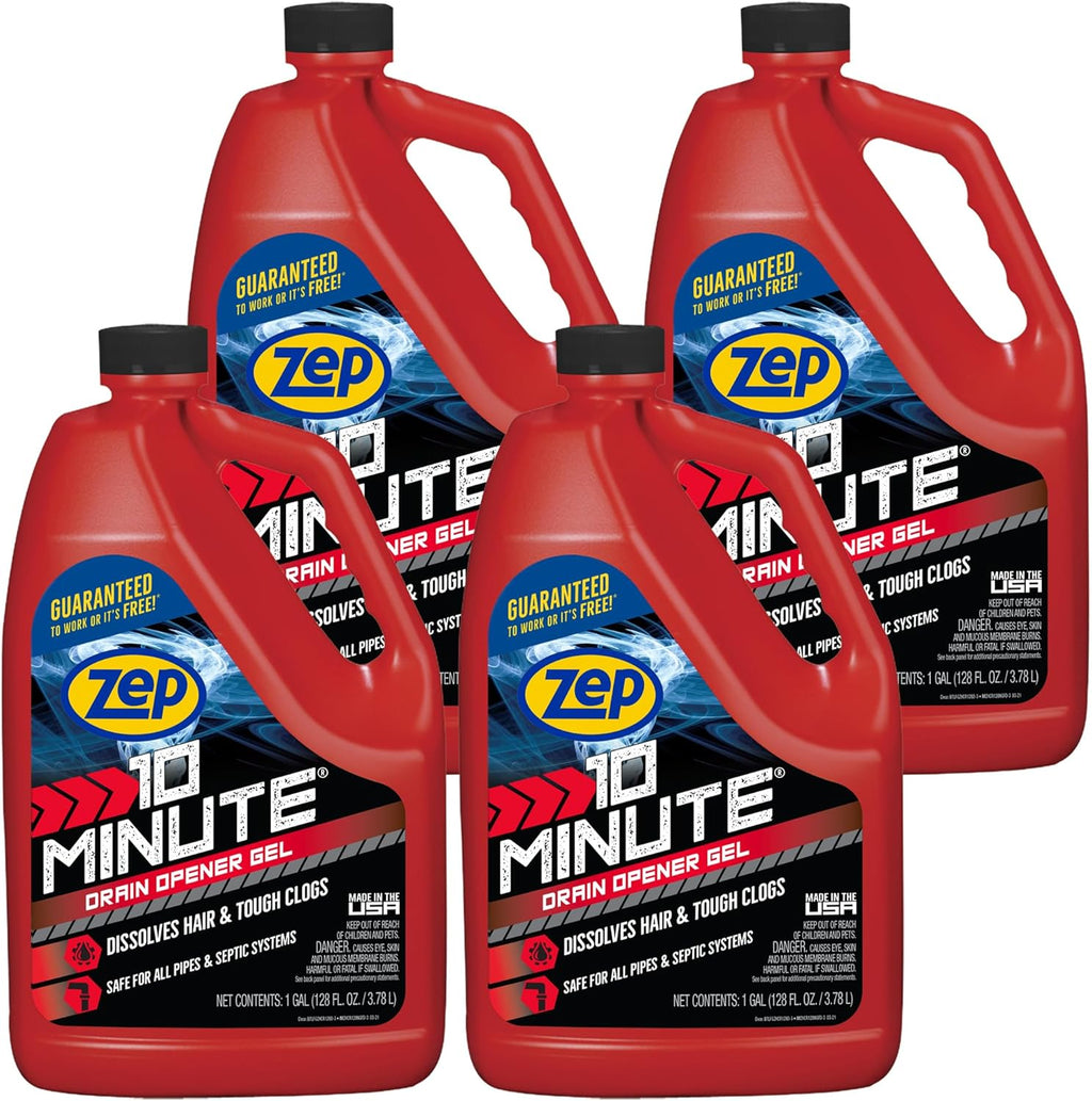 Zep 10 Minute Drain Opener Gel 1 Gallon (Case of 4) ZHCR128NG - Commercial Strength, Fast Acting and Safe for All Pipes