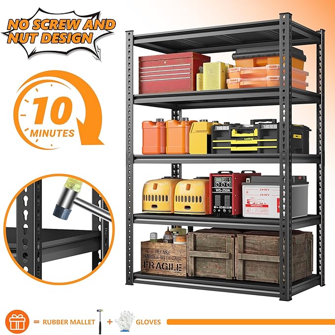 REIBII 72'' Storage Shelves 2050LBS Garage Shelving Heavy Duty 5-Tier Metal Shelving Adjustable Garage Shelves for Storage,Basement, Warehouse,72" H*31.5" W*16.5" D, 2PC