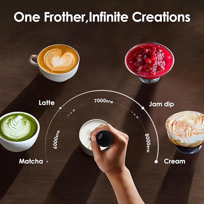 Milk Frother Handheld with Stand,Rechargeable Coffee Frother Wand with 3 Detachable Stainless Steel Whisk Heads, Hand Electric Mixer for Latte, Cappuccino,Matcha,Protein（Black）