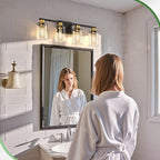 DORESshop Bathroom Light Fixtures, 4-Light Black and Gold Bathroom Lighting Fixtures Over Mirror with Glass Shade, Modern Vanity Lights for Hallway Bedroom, Includes Bulbs