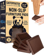 CasterMaster Square Rubber Furniture Pads - 2in x 2in, Pack of 8, Brown - Non-Slip Furniture Sliders for Hardwood Floors - Rubber Feet, Floor Protectors for Chairs & Hardwood Surfaces