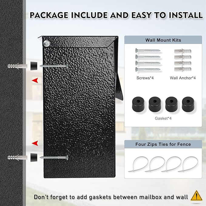 KYODOLED Wall-Mount Mailbox, Large Capacity Mail Box, Mailboxes for Outside, Galvanized Steel Rust-Proof Metal Post Box, 14.56" x7" x4.13" Black